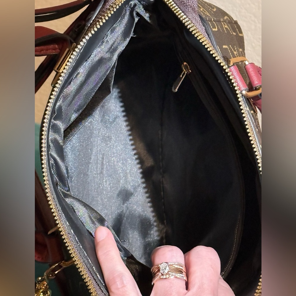 Aolida Brown & Burgundy Satchel/Crossbody with Gold Accents & Black Liner - Picture 14 of 14